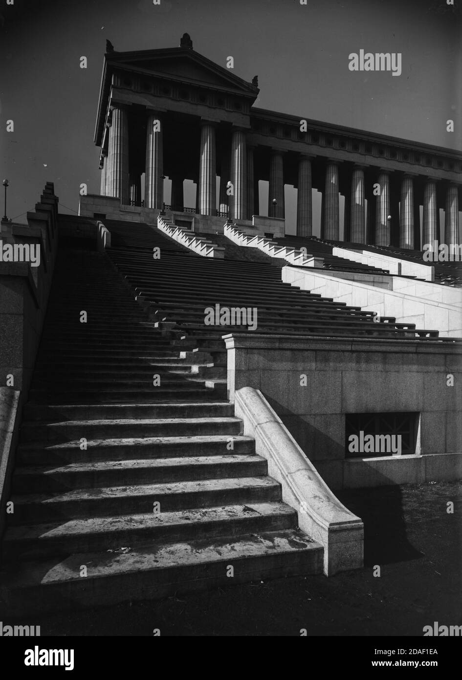 West half with stairs, Soldier Field or Grant Park Stadium, architect Holabird and Roche, in Chicago, Illinois, circa 1924. Stock Photo
