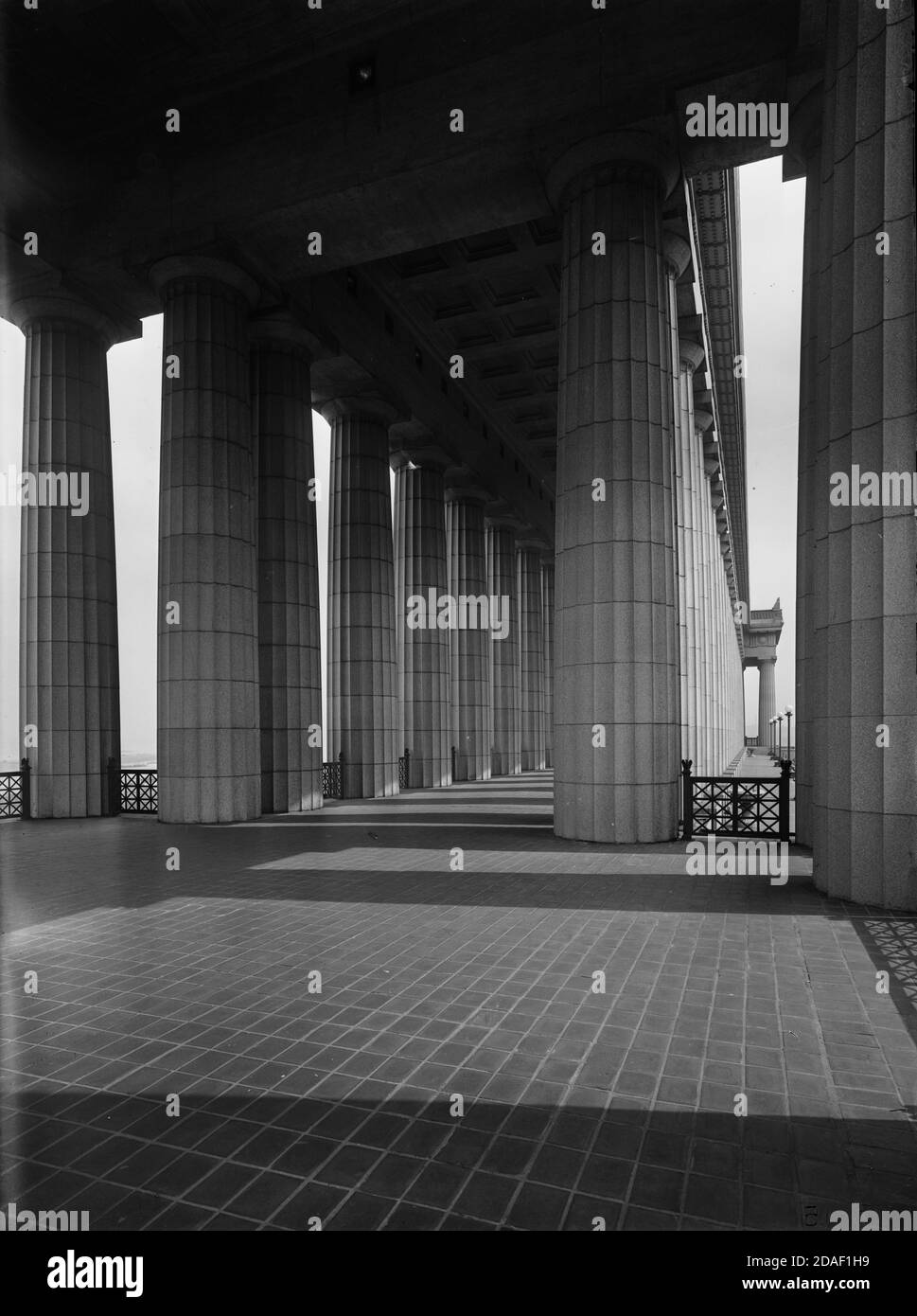 East half vista with stairs at Soldier Field or Grant Park Stadium, architect Holabird and Roche, in Chicago, Illinois, circa 1924. Stock Photo