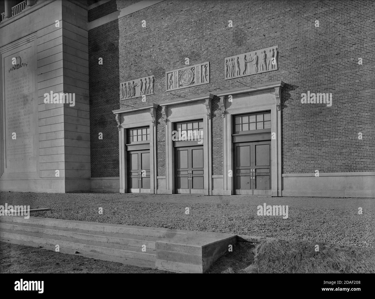 Exterior detail of entrance to Illinois Stadium, architect Holabird and Roche, Champaign, Illinois,  circa 1923. Stock Photo