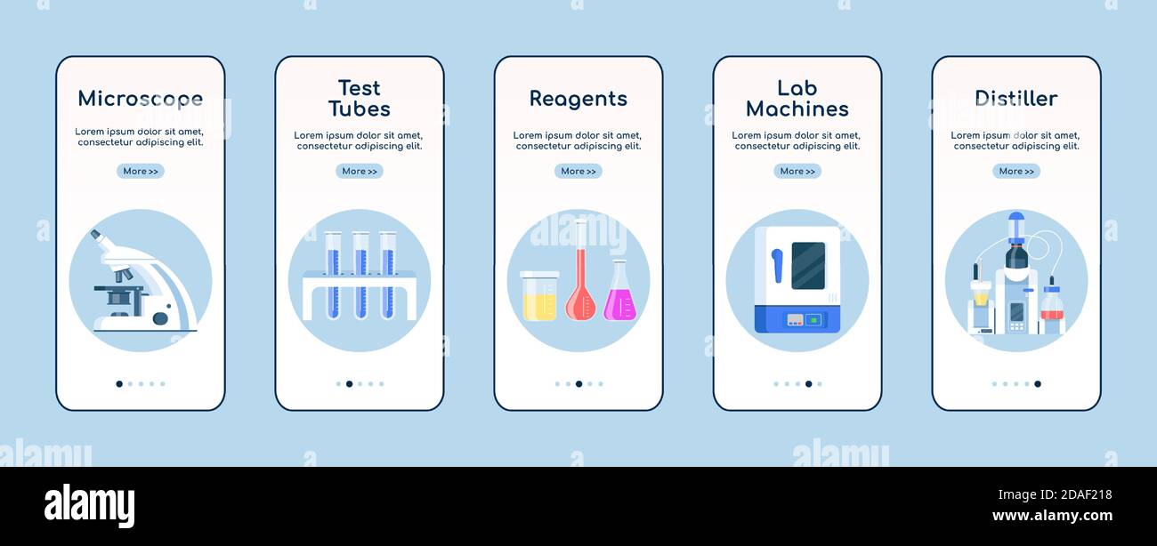 Laboratory equipment onboarding mobile app screen Stock Vector Image