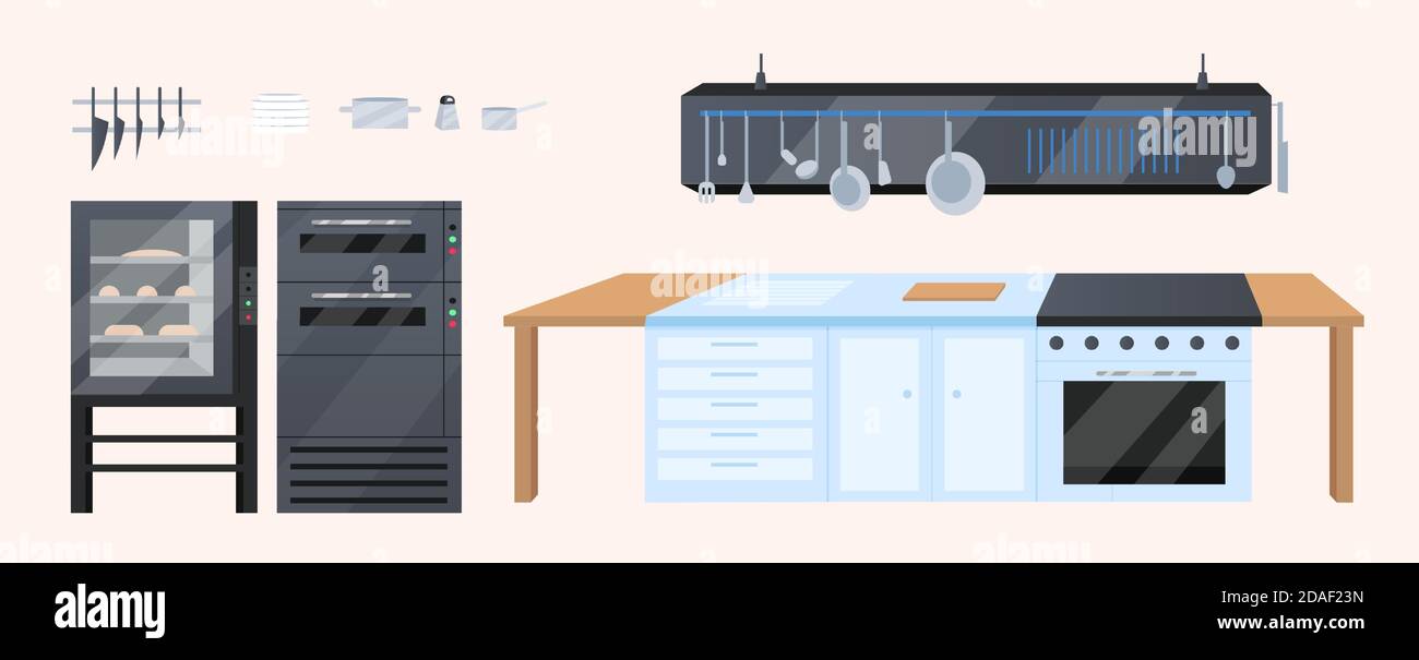 Kitchen furniture flat color vector objects set Stock Vector