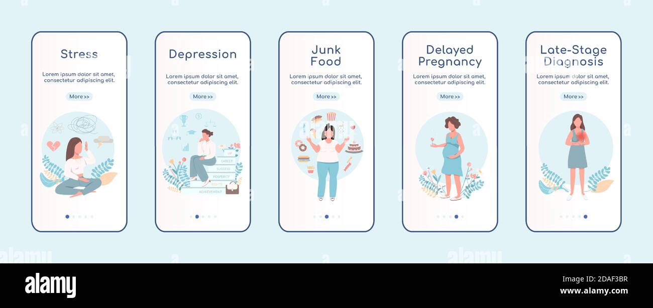Women problem onboarding mobile app screen flat vector template Stock Vector