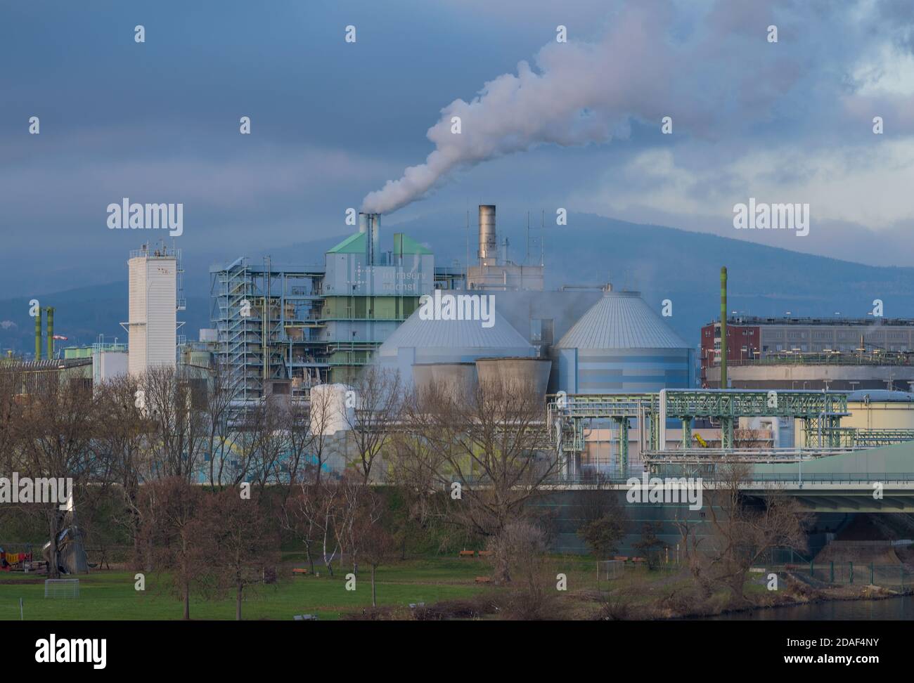 Production facilities of an industrial area in the west of Frankfurt am Main, Hesse, Germany Stock Photo