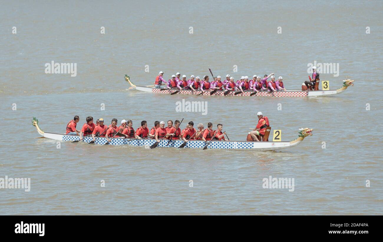 second annual dragon boat race, attracting competitors far away from the capital to celebrate the Chinese New Year. Stock Photo
