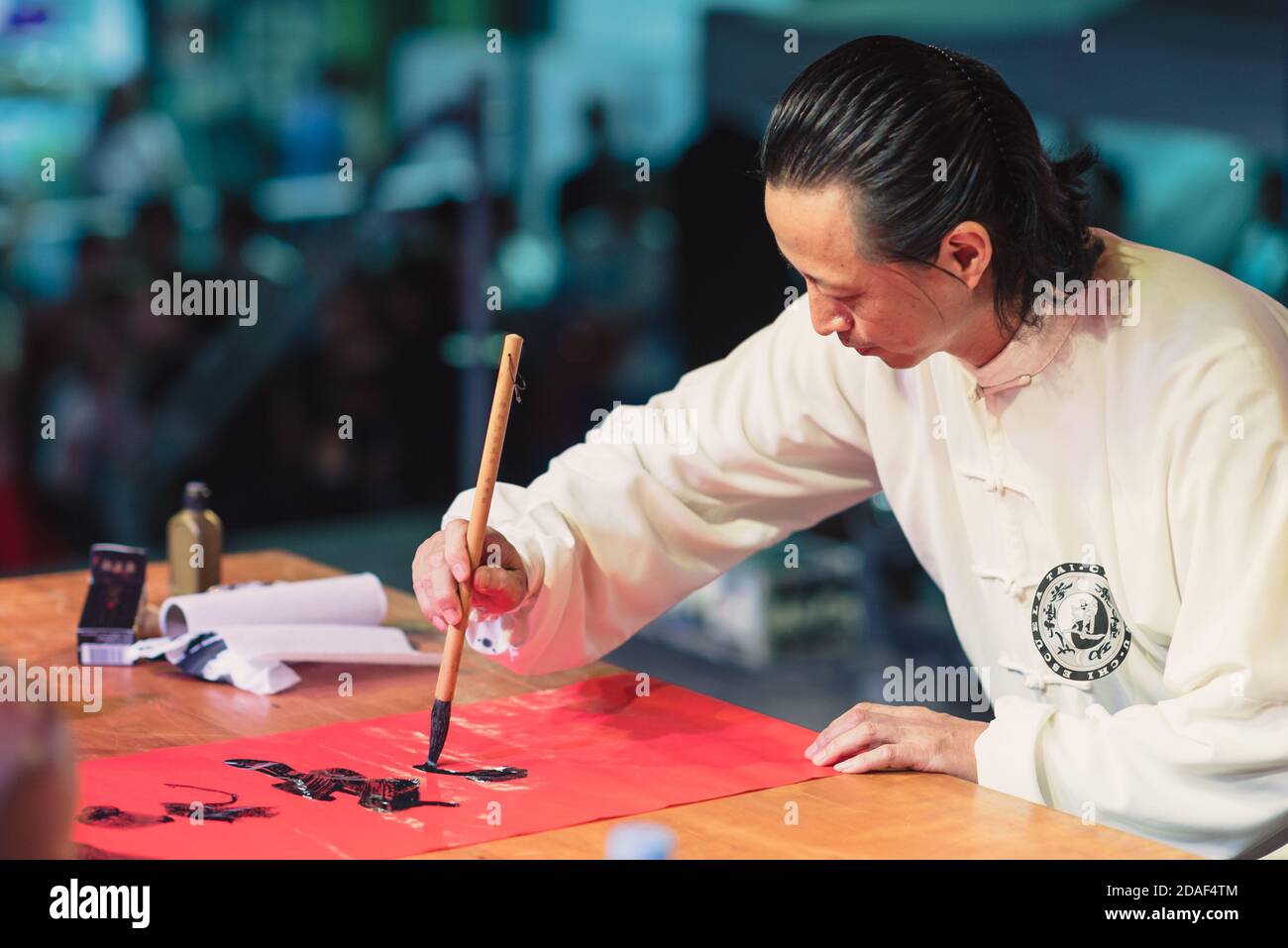 Capital Federal, Buenos Aires / Argentina; Jan 26, 2020: Calligraphy demonstrations by Master Liu Ming, Pope Francis‘ former Chinese doctor. Stock Photo