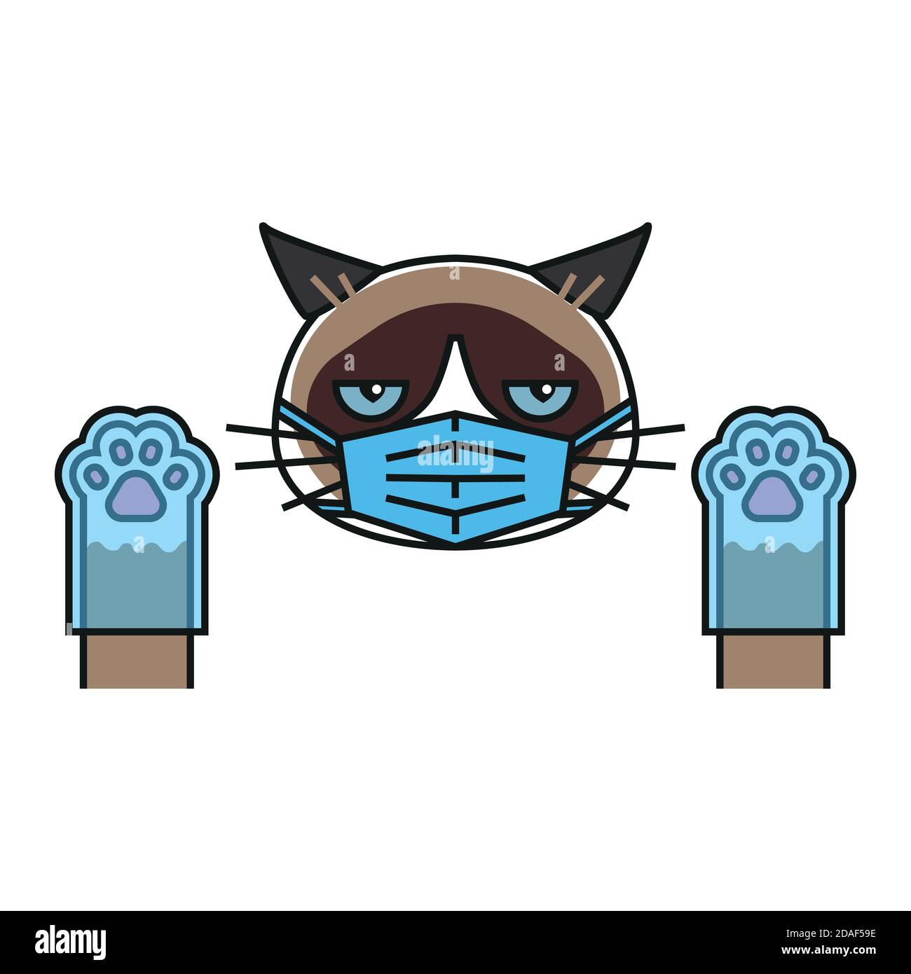 Grumpy cat in medical face protection mask  Stock Vector