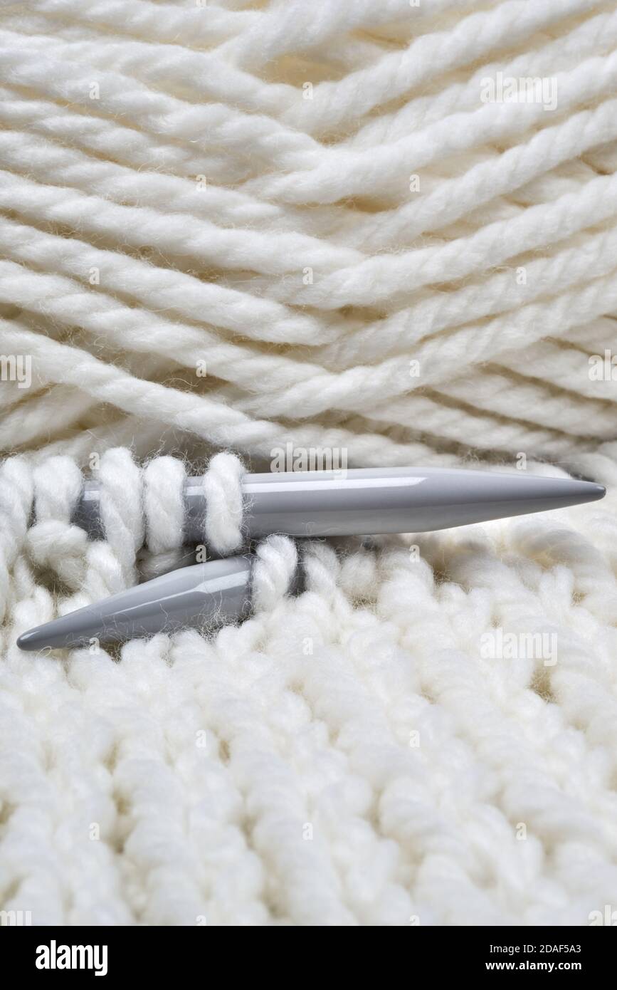 white wool knitted with spokes Stock Photo