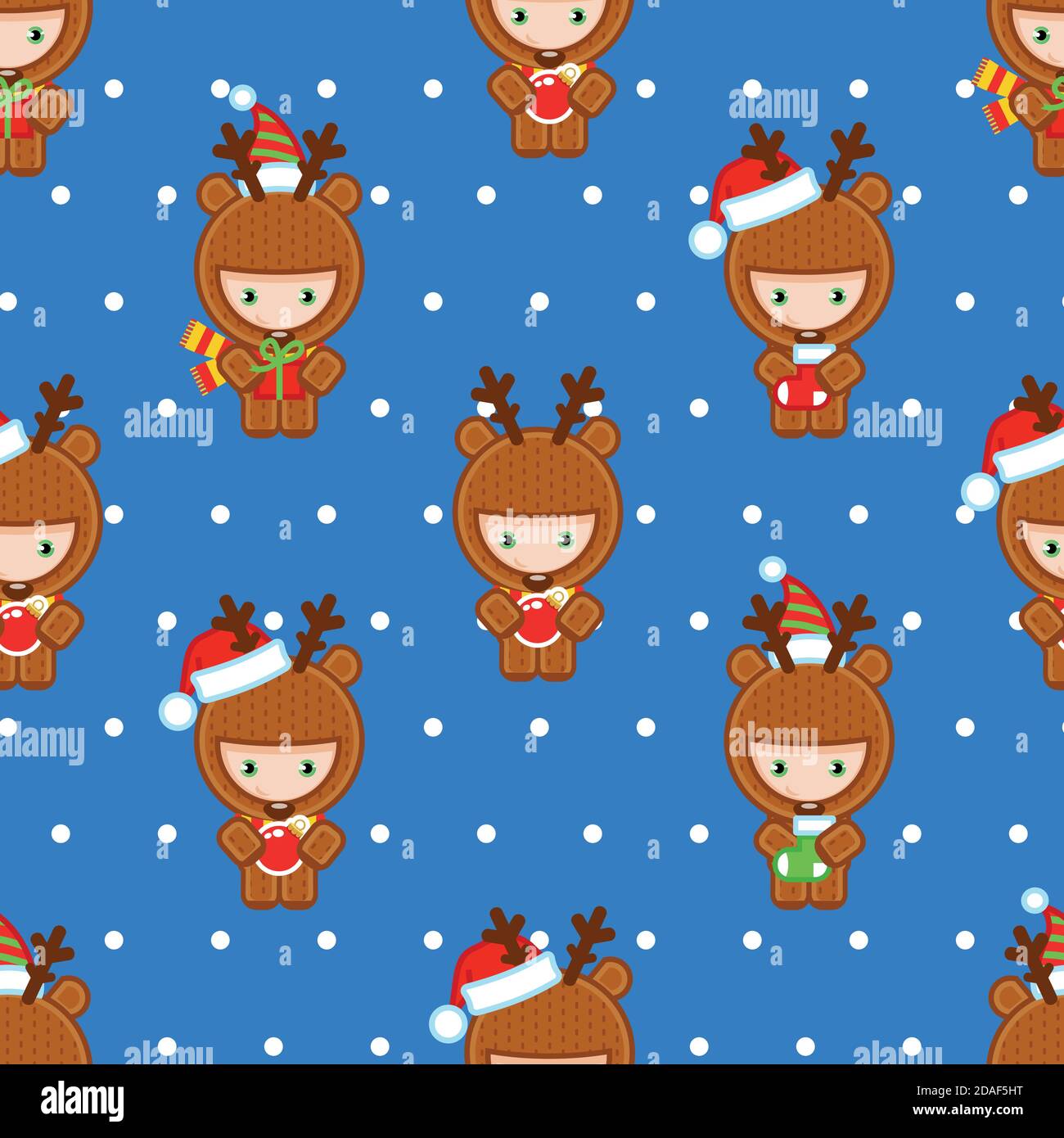Cute deers holding gifts seamless pattern tile Stock Vector