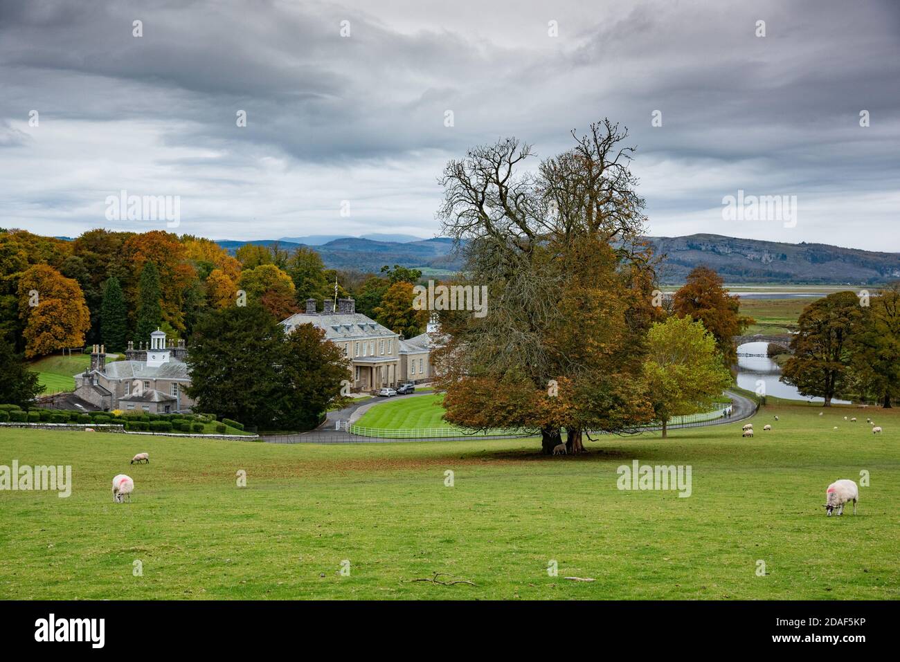 View of Dallam Tower in Autumn from the deer park, Milnthorpe, Cumbria. UK Stock Photo