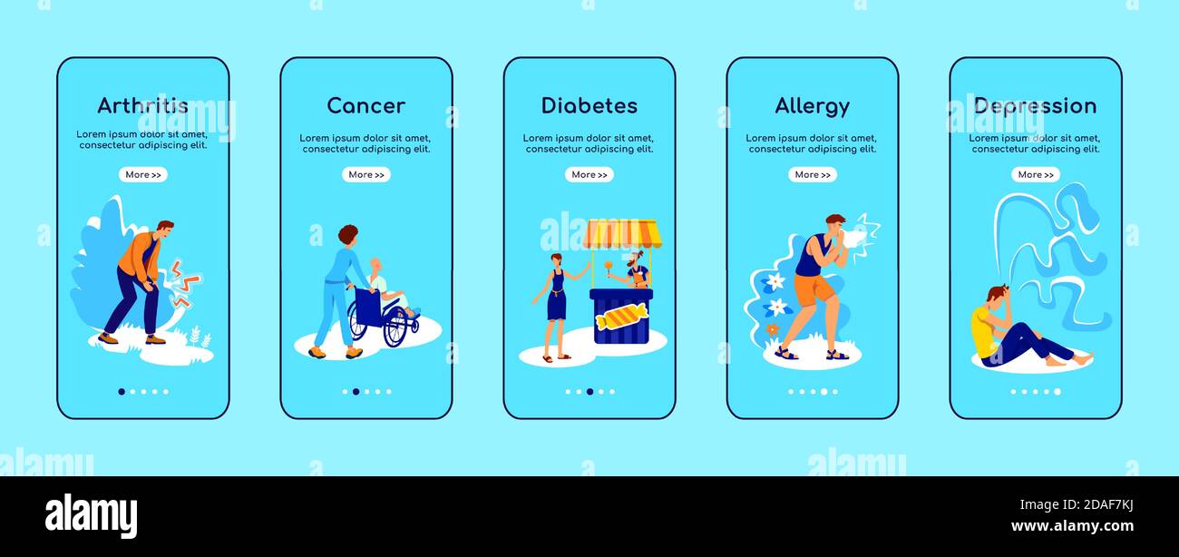 Chronic diseases onboarding mobile app screen flat vector template Stock Vector