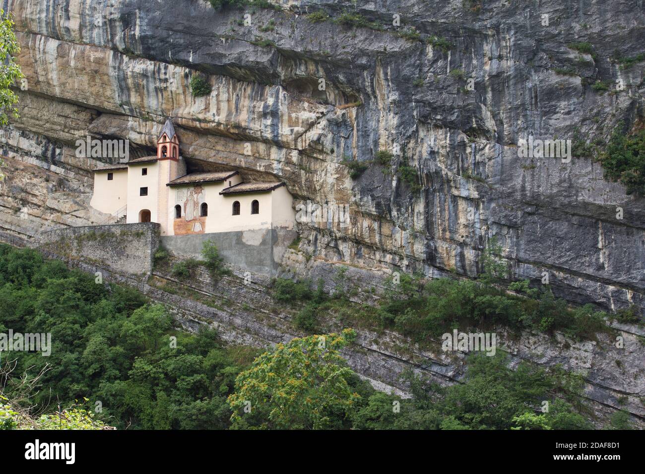 The Saint Columbanus Hermitage inhabited by hermits from 753 AD - Trambileno, near Rovereto, Trentino, Italy - Irish Spiritual Heritage in Italy Stock Photo