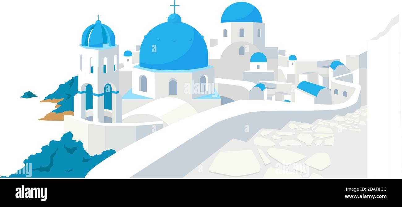 Santorini buildings flat color vector object Stock Vector