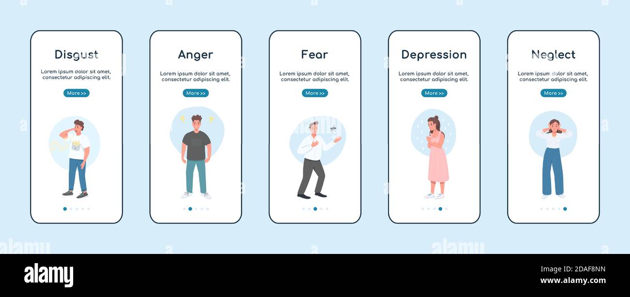 Negative emotions onboarding mobile app screen flat vector template ...