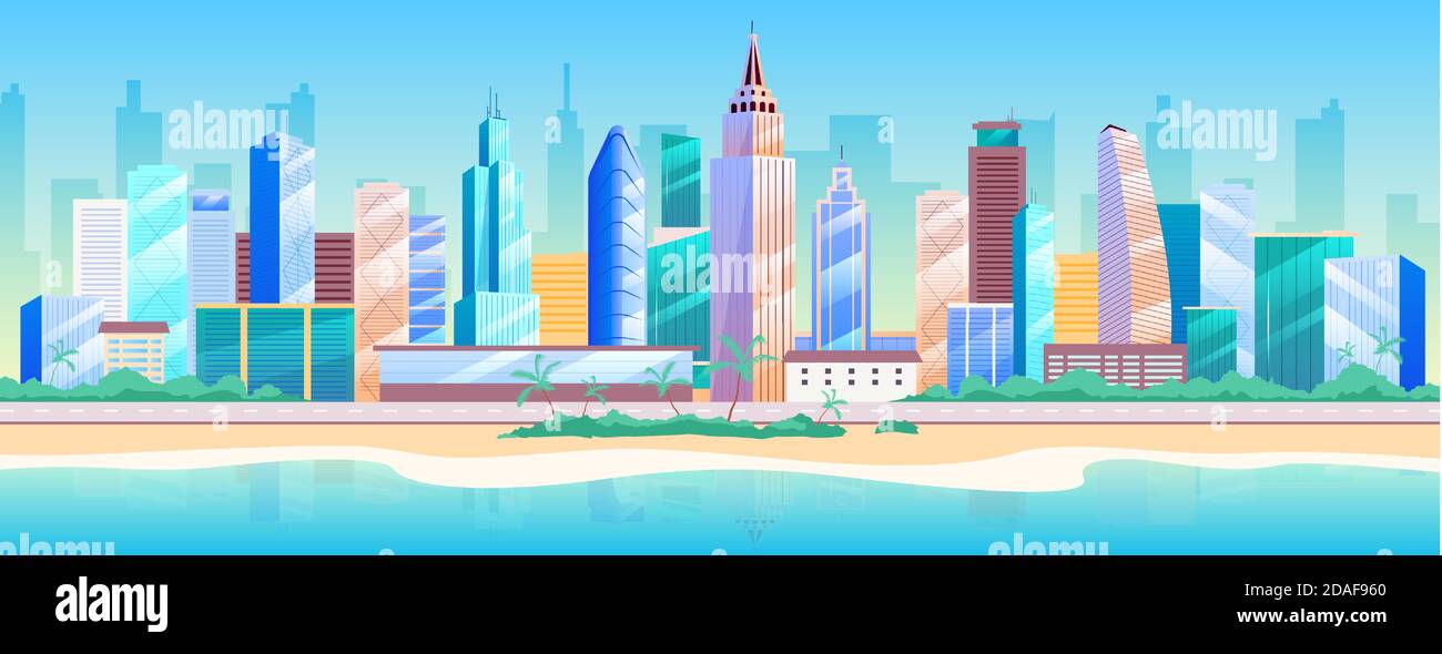 Seaside metropolis flat color vector illustration Stock Vector Image ...