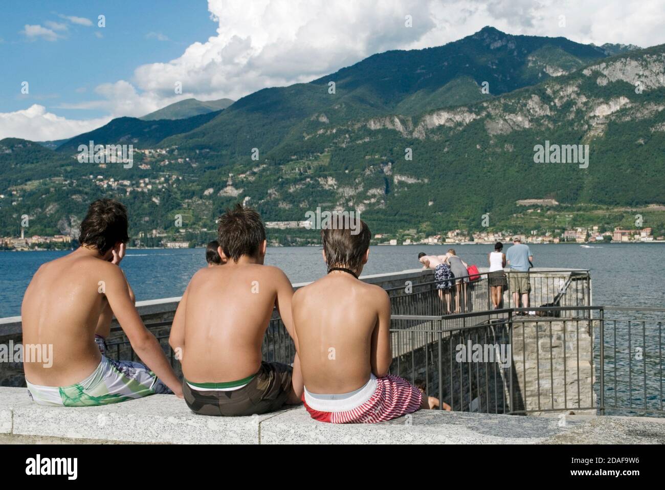young bathers, Bellagio, Lake Como, Italy Stock Photo