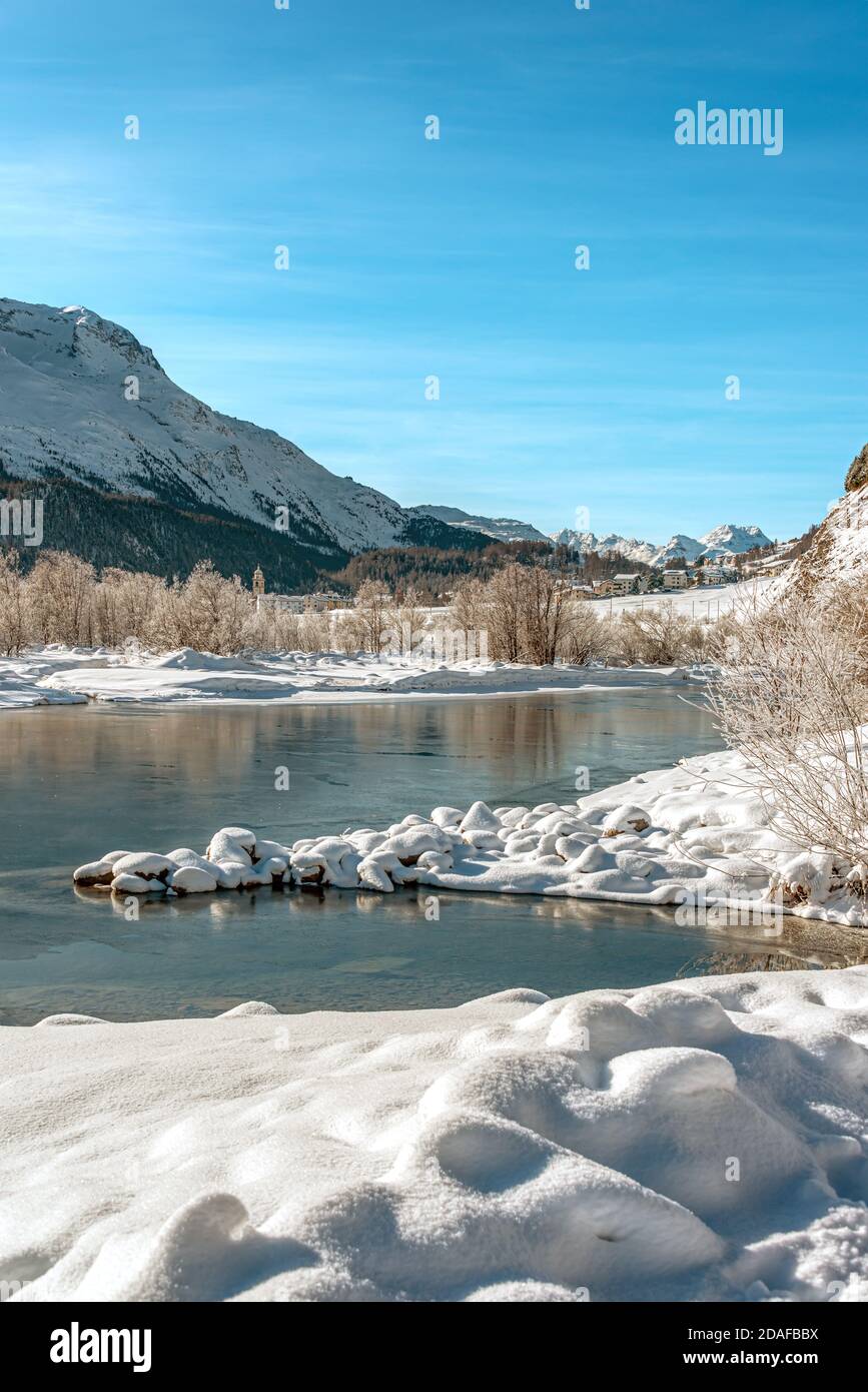 Winter landscape near Celerina at the Engadine, Grisons, Switzerland Stock Photo