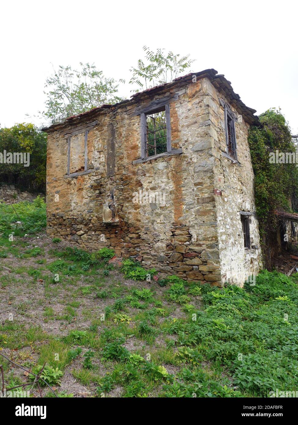 old abandoned village on mount Holomon, Macedonia, Halkidiki, Greece Stock Photo