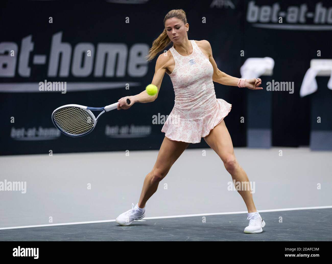 Camila Giorgi of Italy in action against Sara Sorribes Tormo of Spain during the first round at the 2020 Upper Austria Ladies Linz WTA International P Stock Photo