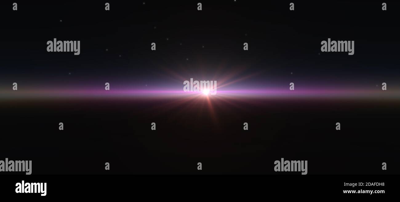 sunrise from space, stars and sun, 3d render illustration Stock Photo ...