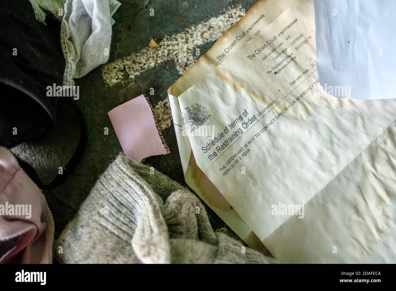 Personal legal documents of an ex-prisoner found discarded outside Hallam University students' Union Stock Photo