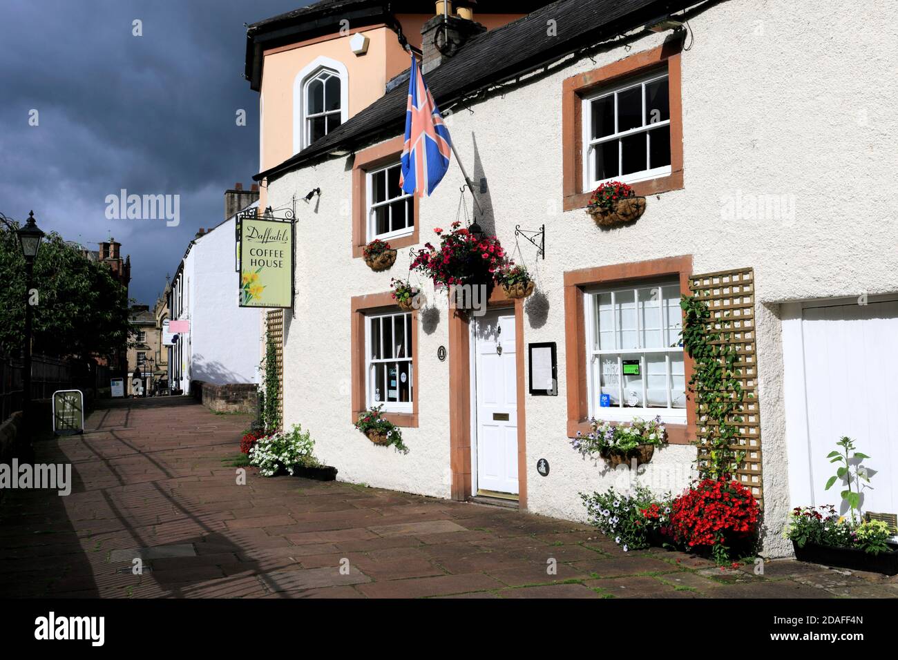 Architecture and shops in St Andrews centre, St Andrews church, Penrith