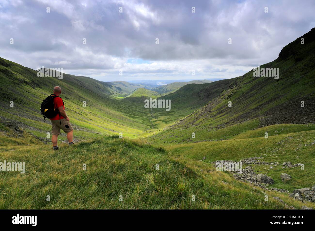 Walker at Threshthwaite Mouth along the Troutbeck valley, Kirkstone