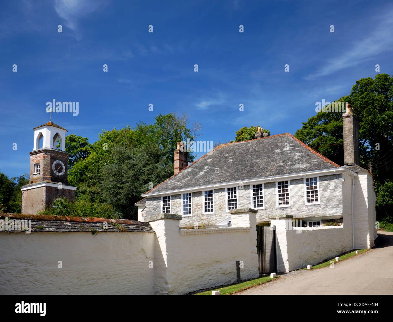 Calenick House and clock tower, Truro, Cornwall. In the C19 housed the offices of Sir William Lemon's tin smelting works. Stock Photo