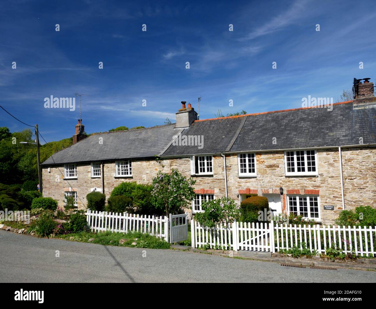 A row of tinners cottages at Calenick, Truro, Cornwall. Stock Photo