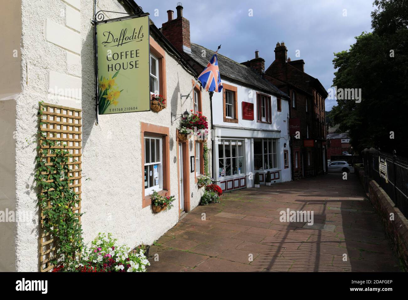 Architecture and shops in St Andrews centre, St Andrews church, Penrith