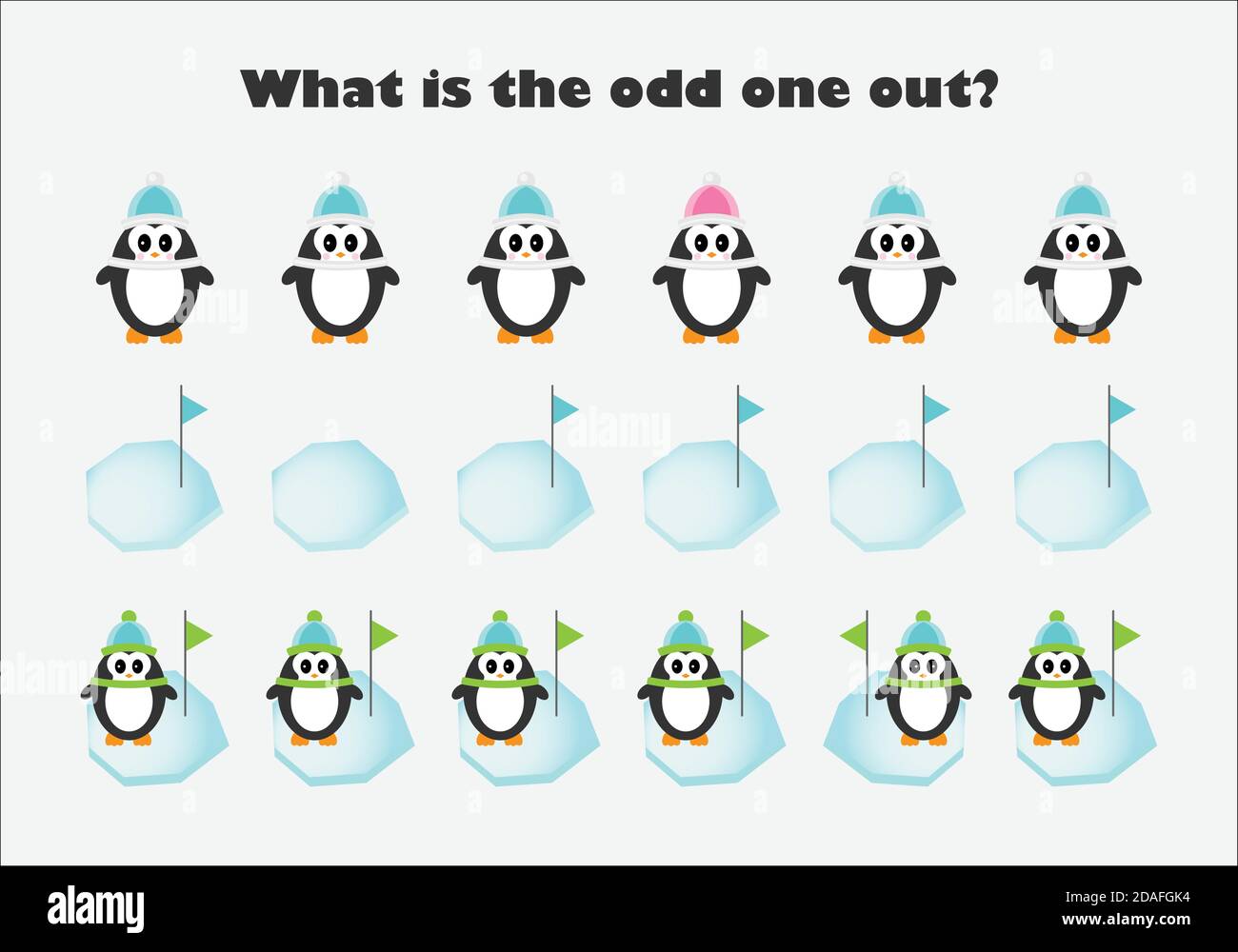 What is the odd one out for children, penguins in cartoon style, fun  education game for kids, preschool worksheet activity, task for the  development Stock Vector Image & Art - Alamy