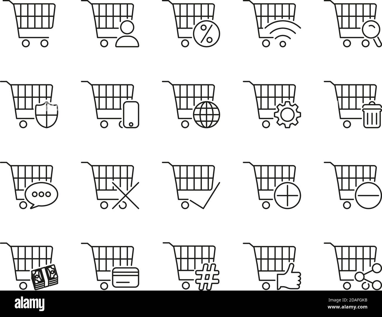Shopping & Online Shopping Icons Black & White Thin Line Set Big Stock Vector
