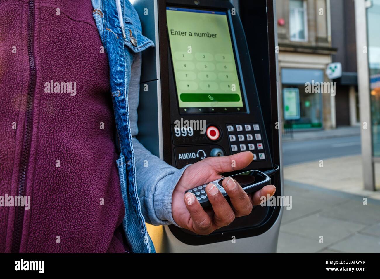 Charge Point for public mobile phones installed in Sheffield city centre Stock Photo