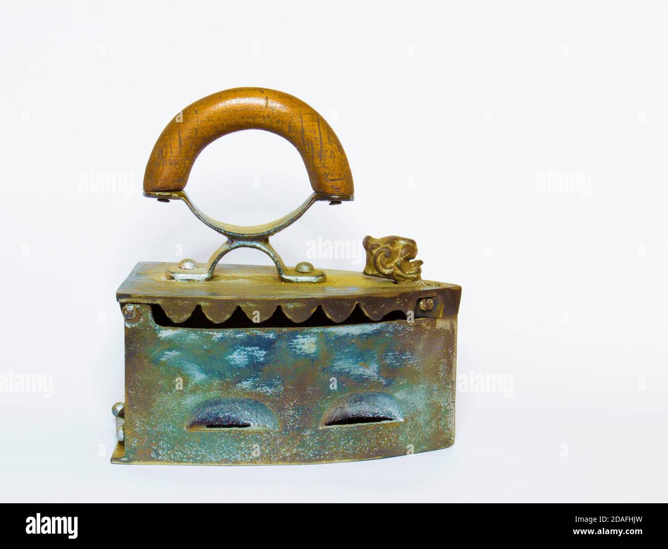 Vintage Brass Charcoal Pressing Iron with Wooden Handle Stock Photo Alamy