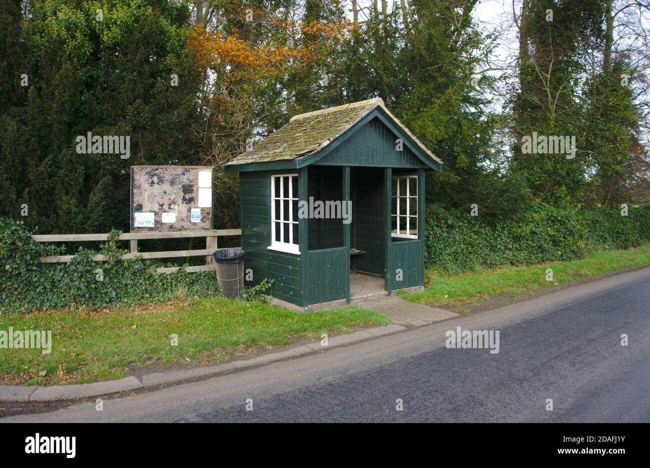 Rural bus shelter on the outskirts of the village of Carham on Tweed, Northumberland, UK. Stock Photo