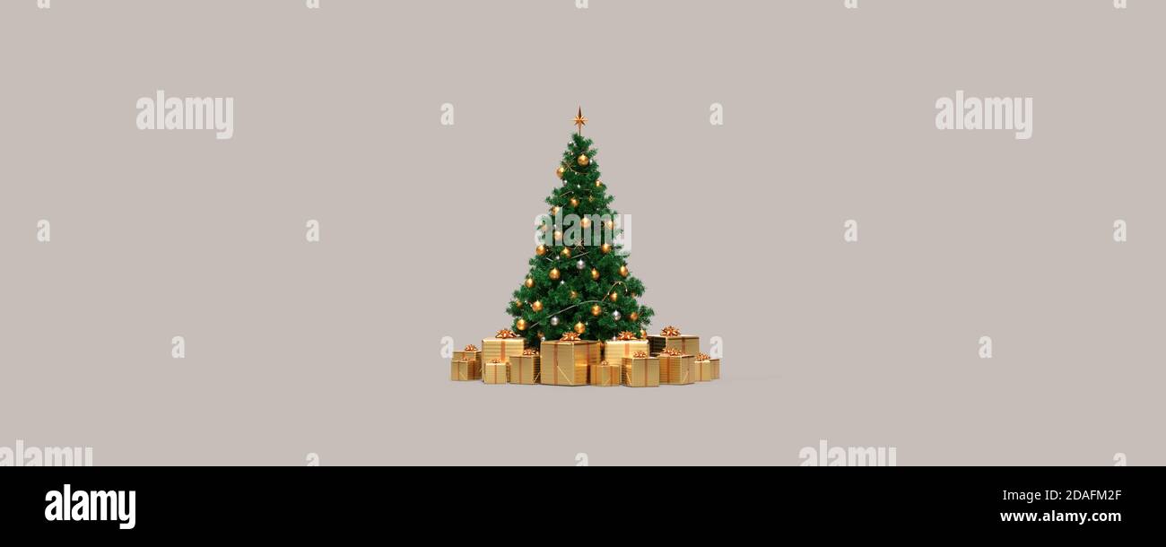 christmas tree with gifts on white background 3D rendering Stock Photo ...