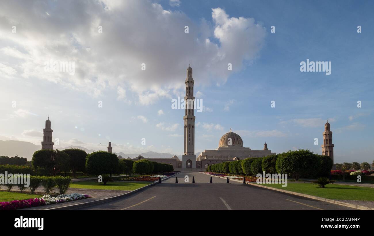 Exterior of Sultan Qaboos Grand Mosque, Muscat, Sultanate Of Oman Stock Photo