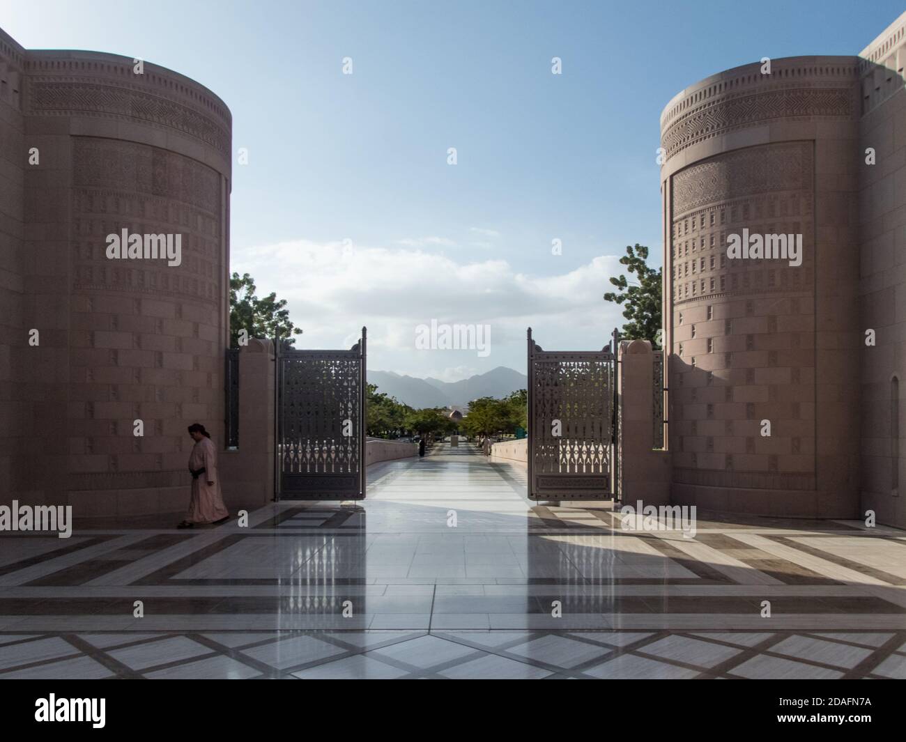 Exterior of Sultan Qaboos Grand Mosque, Muscat, Sultanate Of Oman Stock Photo