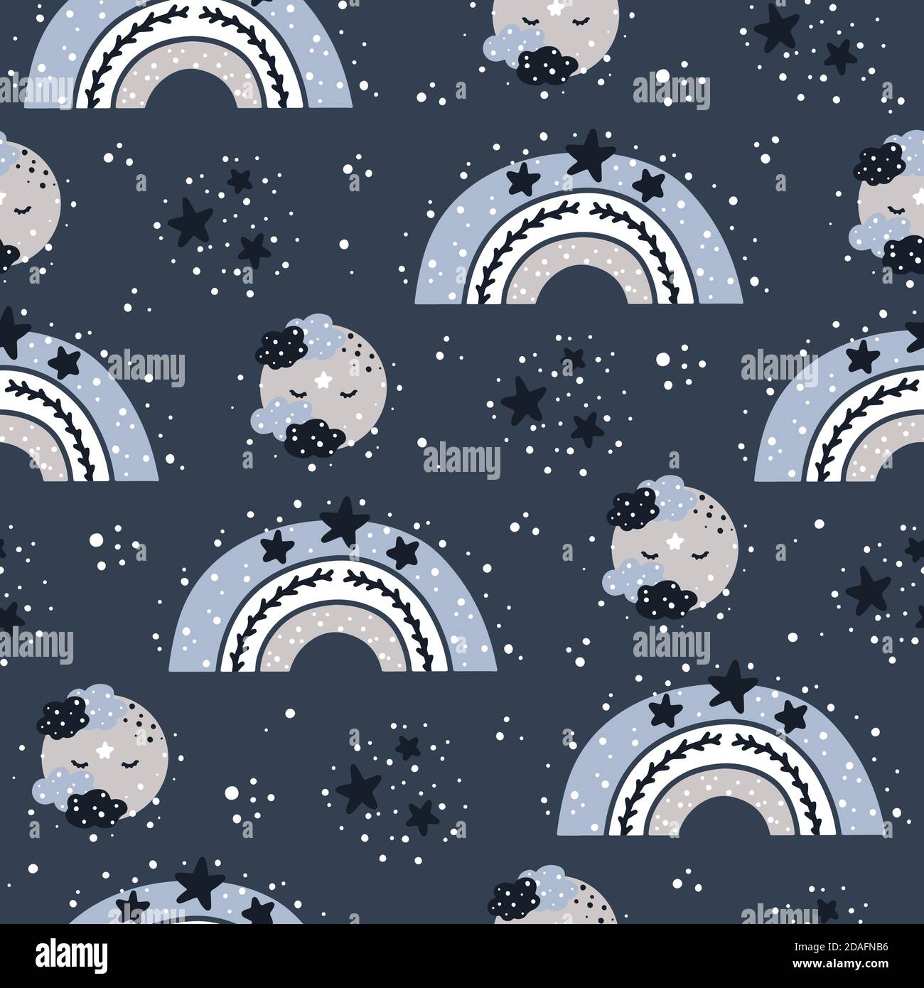 Cute nursery seamless pattern in Scandinavian style with rainbow, moon ...