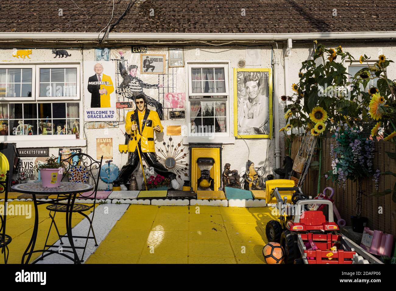 Elvis house, decorated with memorabilia and American flags, in Kilkenny