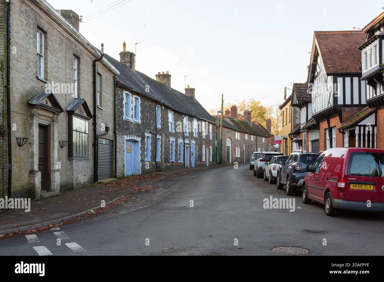 Flint and brick cottages and houses in Ford Street, Thetford