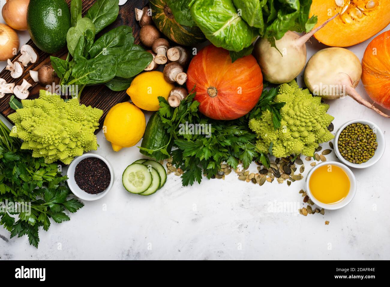 Different vegetables and greens on the white background Stock Photo - Alamy