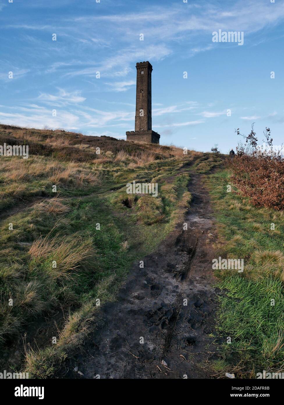Peel Monument, also known as Holcombe Tower or Peel Tower is a memorial tower to Sir Robert Peel, founder of the modern British Police Force and a Bri Stock Photo