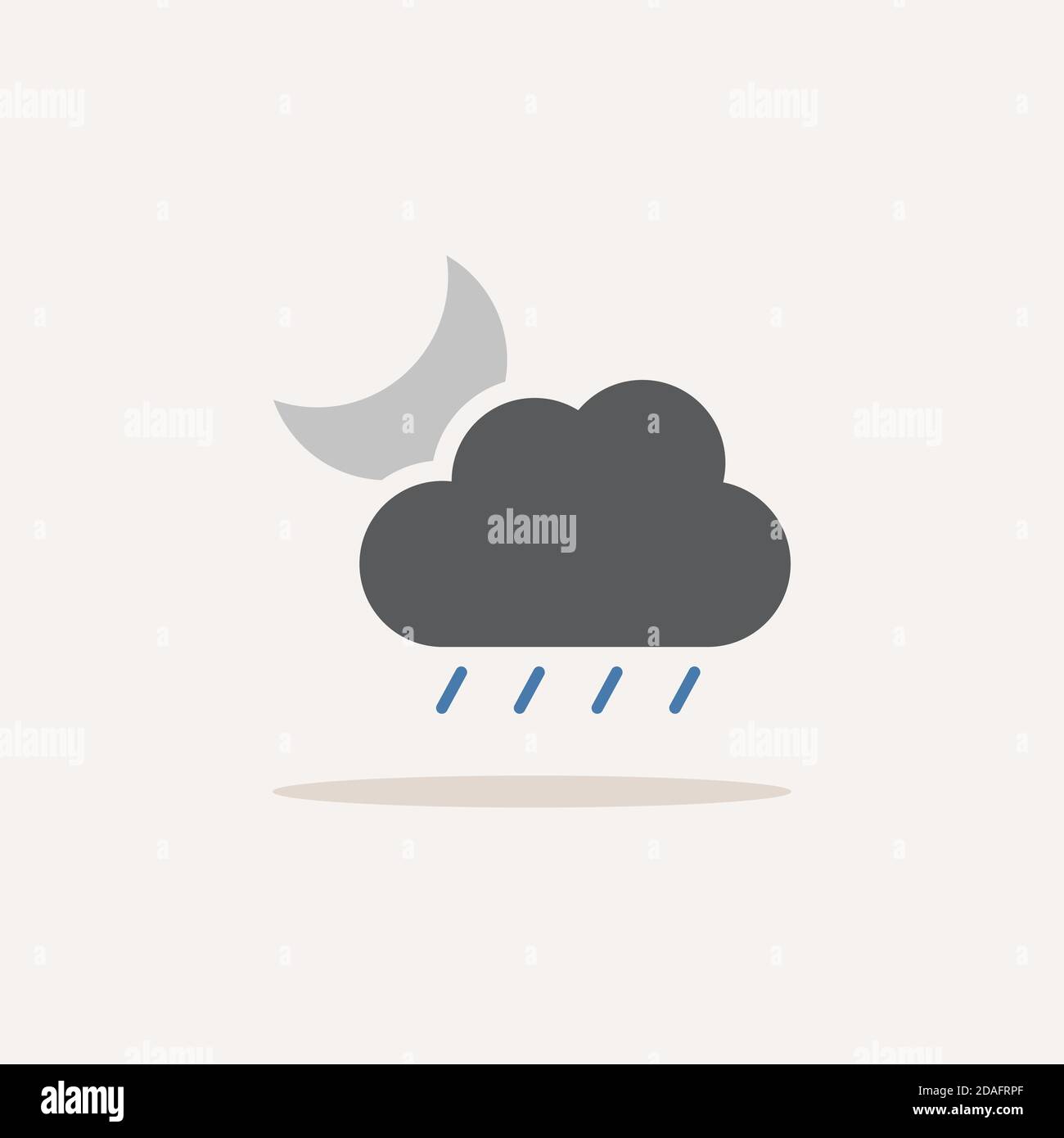 Soft rain, cloud and moon. Color icon with shadow. Weather glyph vector ...