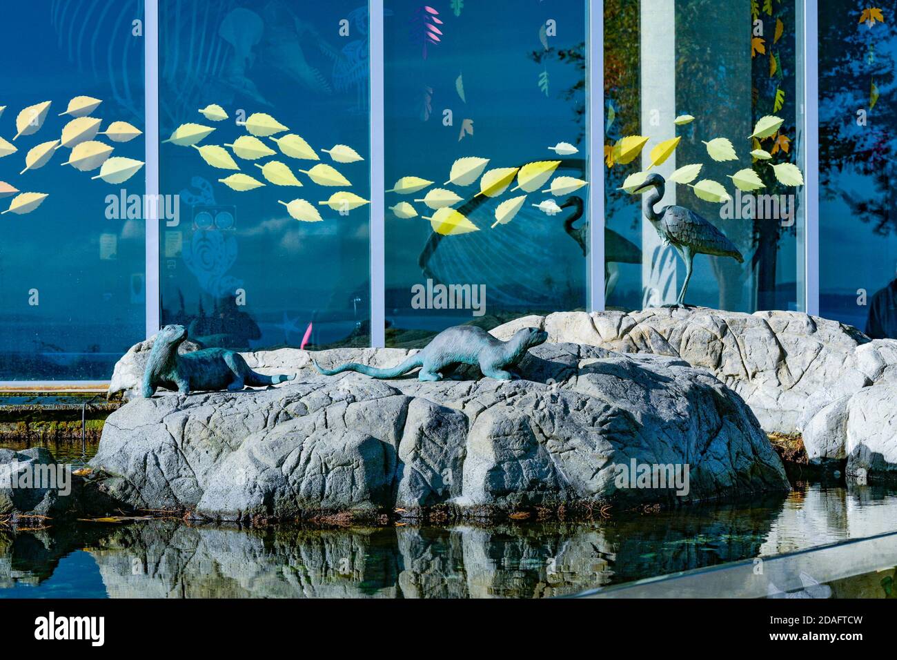 Tide pool sculpture with otters, Shaw Centre for the Salish Sea, Sidney, British Columbia, Canada Stock Photo