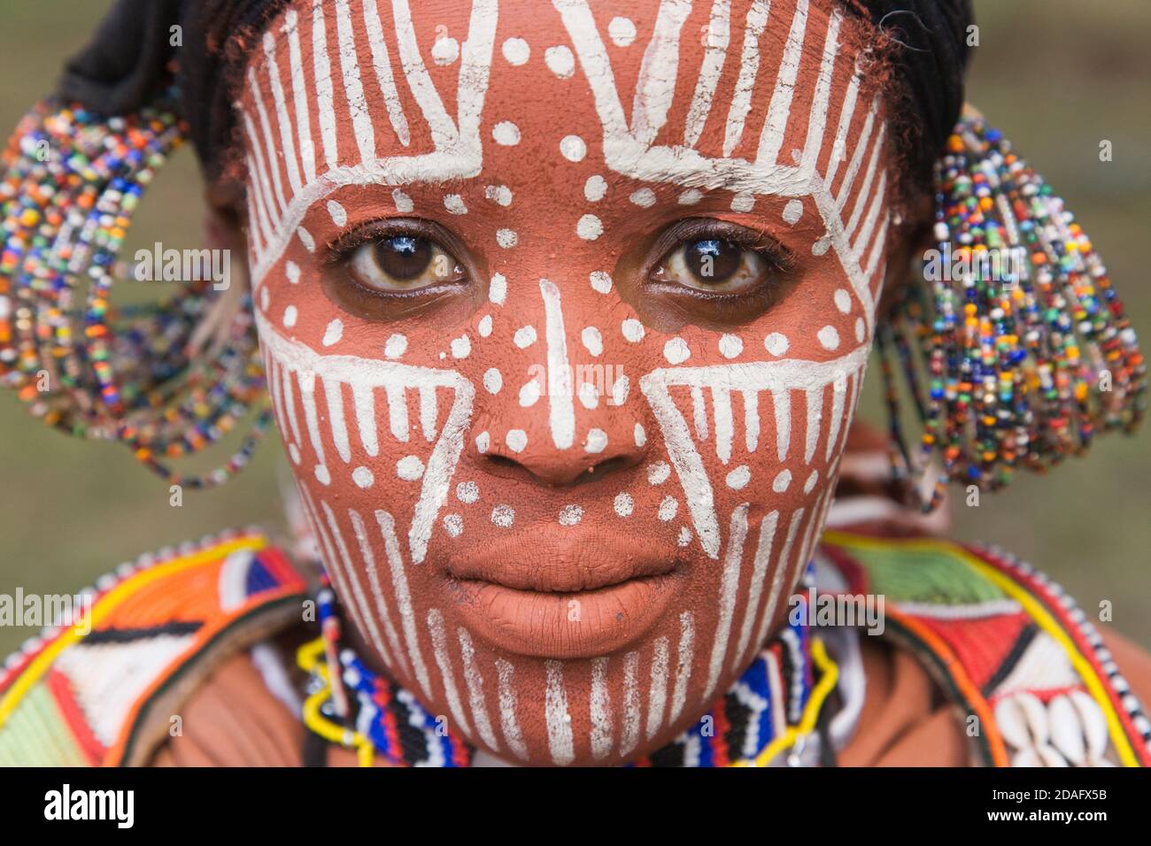 Samburu woman with painted face, Samburu, Kenya Stock Photo