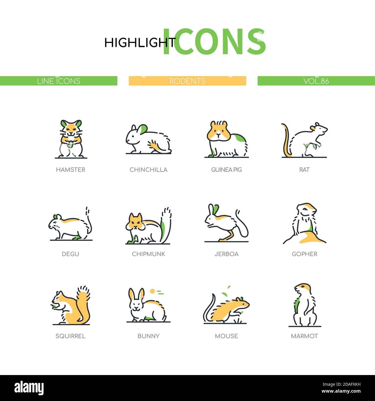Rodents - modern line design style icons set Stock Vector