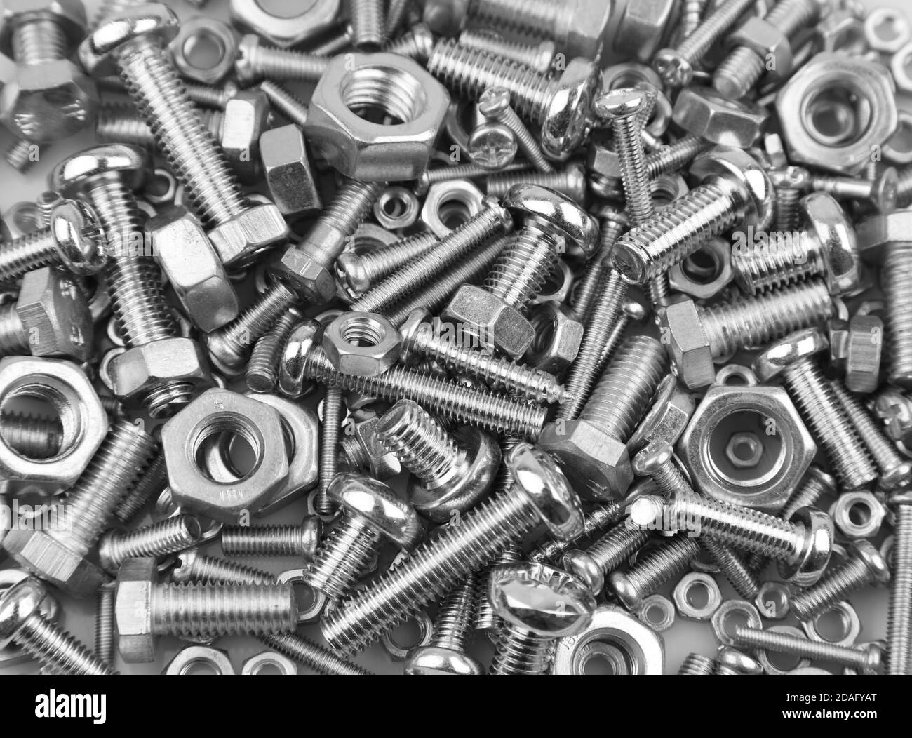 Chrome nuts and bolts closeup Stock Photo Alamy