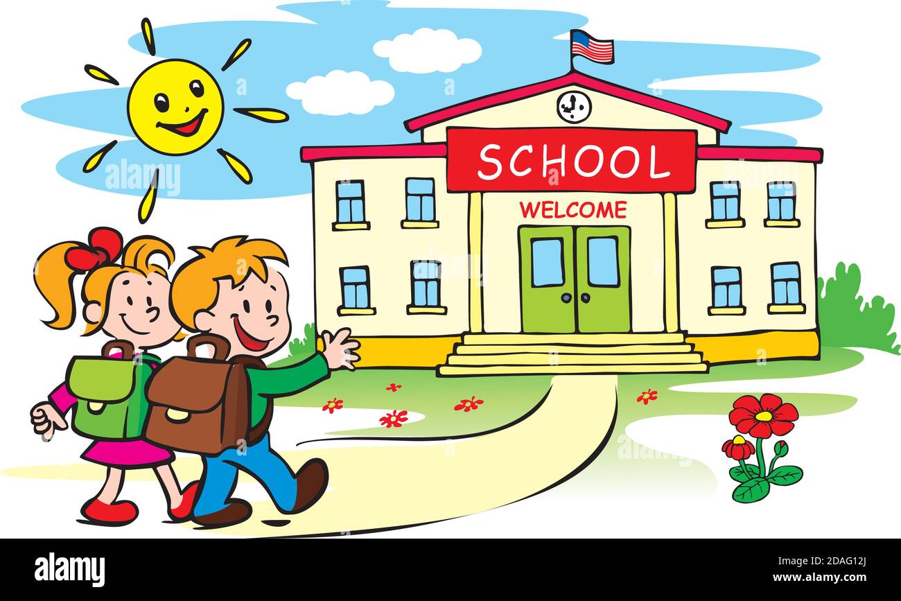 welcome back to school - Fun boy and girl with satchels go to school Stock  Vector Image & Art - Alamy