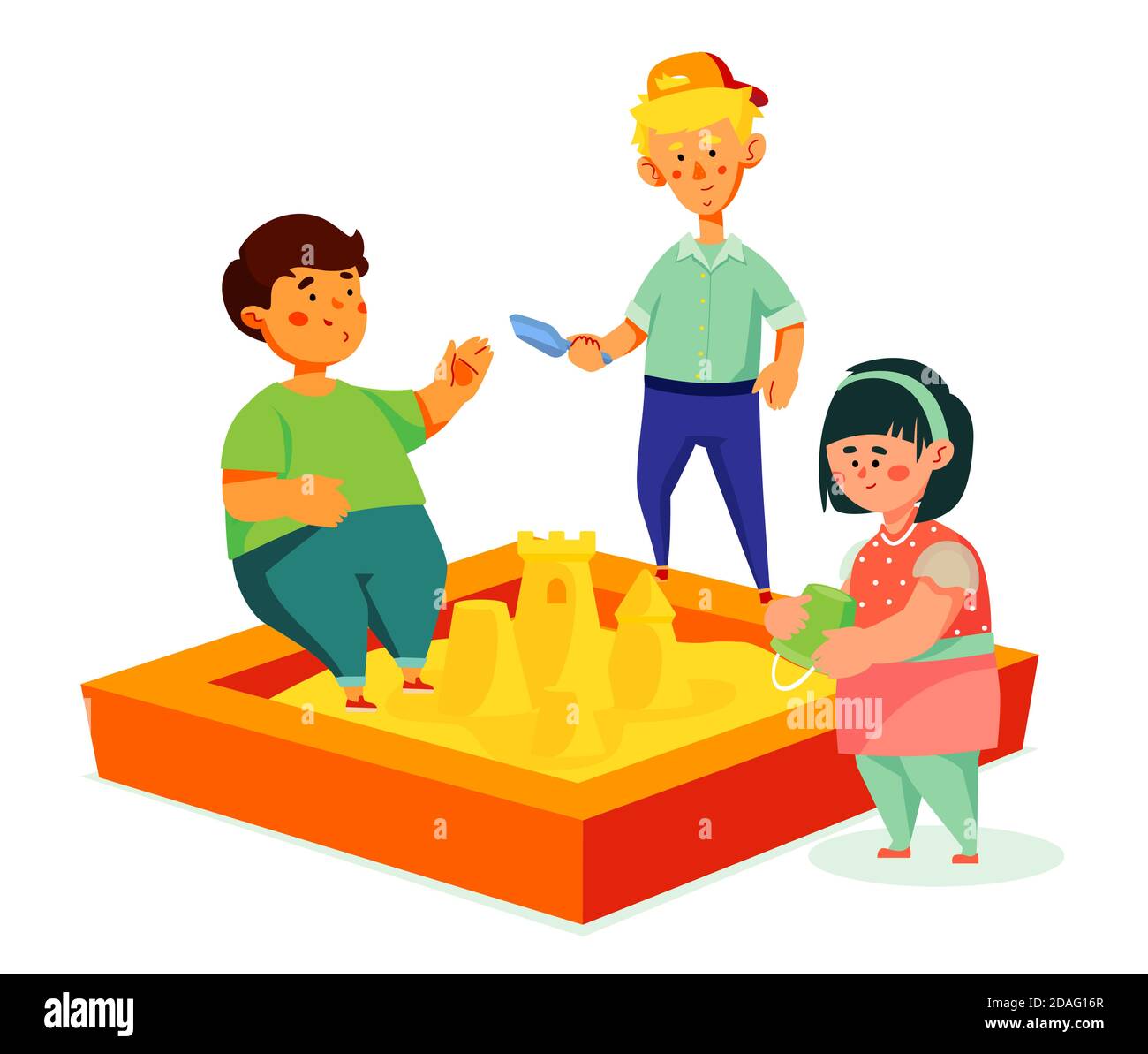 Children playing in the sandbox - colorful flat design style illustration Stock Vector