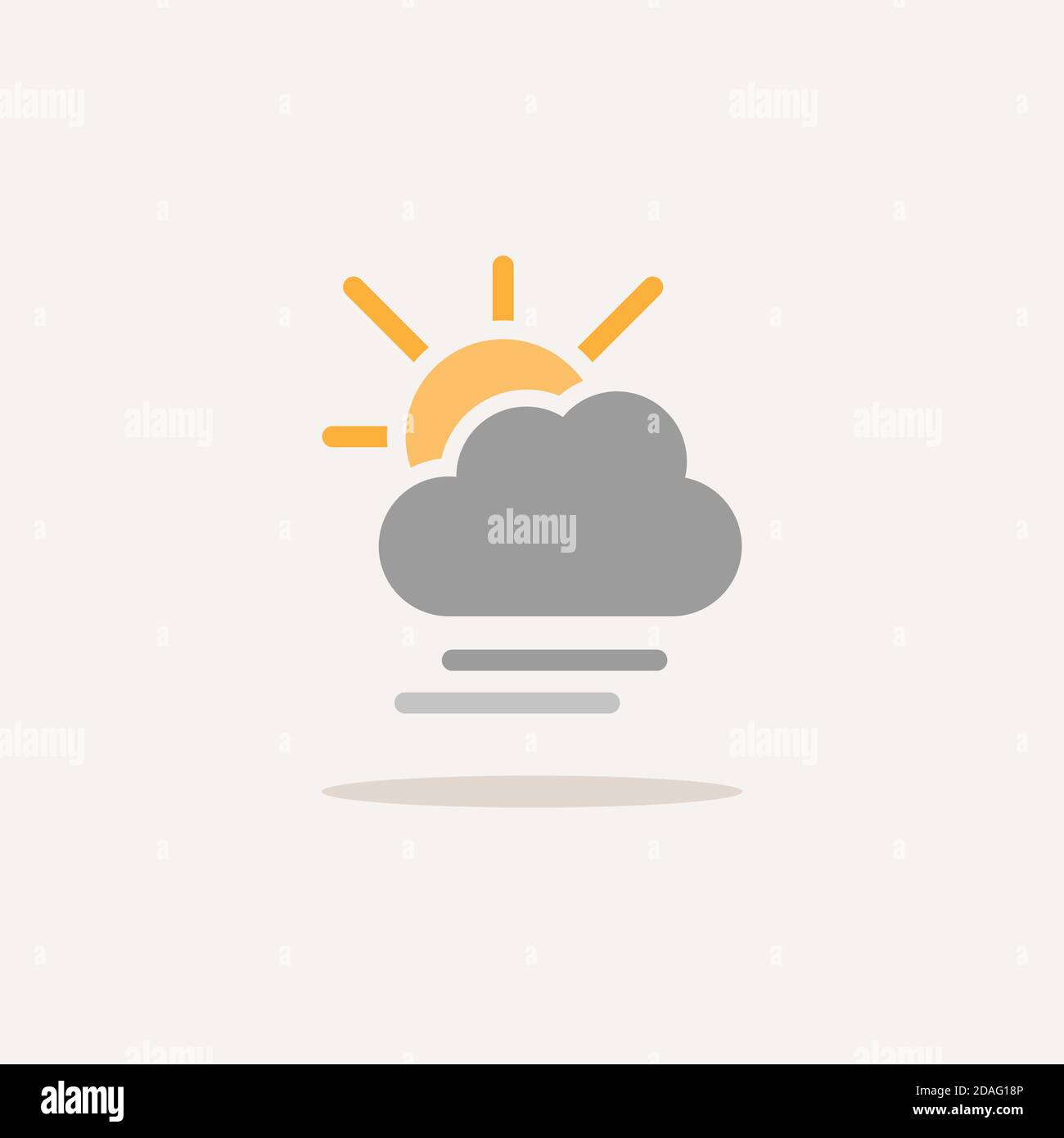 Soft fog, cloud and sun. Color icon with shadow. Weather glyph vector ...